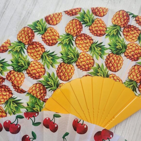 CFruit Print Hand Folding Fans Cherry Watermelon Pineapple Pin Up Style Lot - Picture 6 of 7